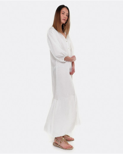 VESTIDO MIDI MANGAS VOLUMEN TECNICO...