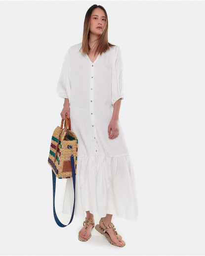 VESTIDO MIDI MANGAS VOLUMEN TECNICO...