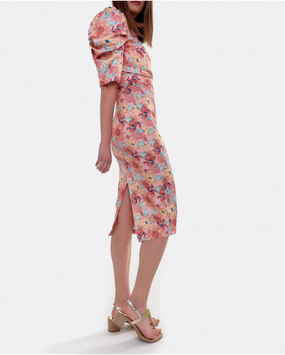 FALDA TUBO LARGO MIDI CREP ESTAMPADO...