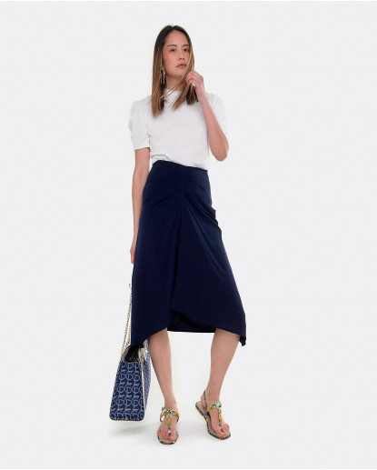 FALDA MIDI FRUNCIDA VISCOSA AZUL