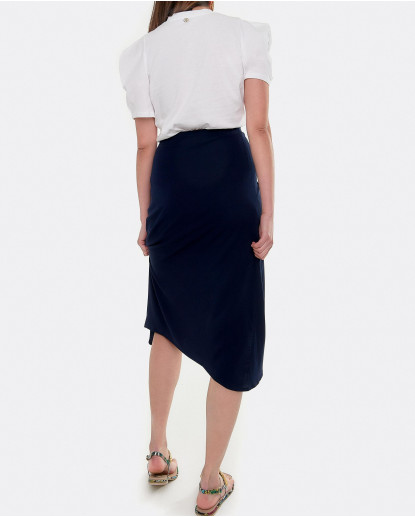 FALDA MIDI FRUNCIDA VISCOSA AZUL