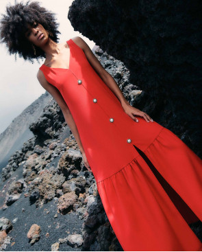 VEST.VOLANTE BAJO CREP ROJO