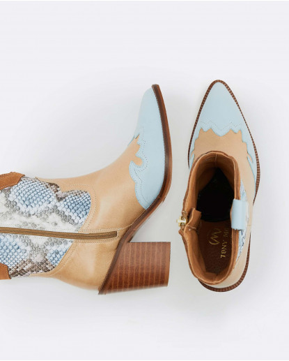 BOTIN COW NAPA AZUL TRICOLOR