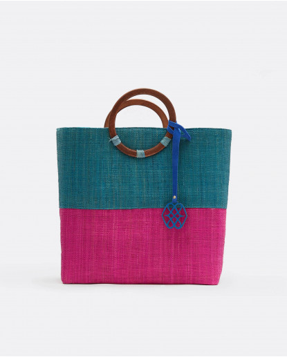 BOLSO ASA MADERA RAFIA AZUL