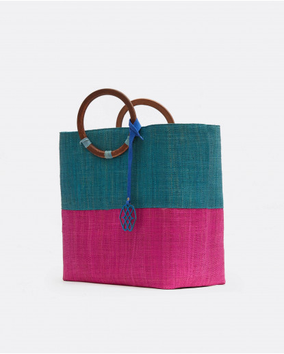 BOLSO ASA MADERA RAFIA AZUL