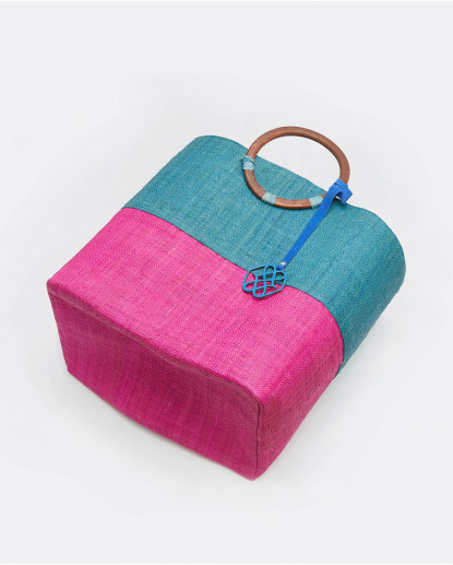 BOLSO ASA MADERA RAFIA AZUL