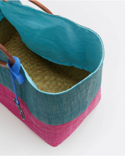BOLSO ASA MADERA RAFIA AZUL