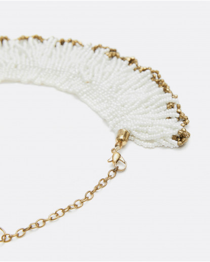 COLLAR FLECOS CUENTAS CUENTAS BLANCO