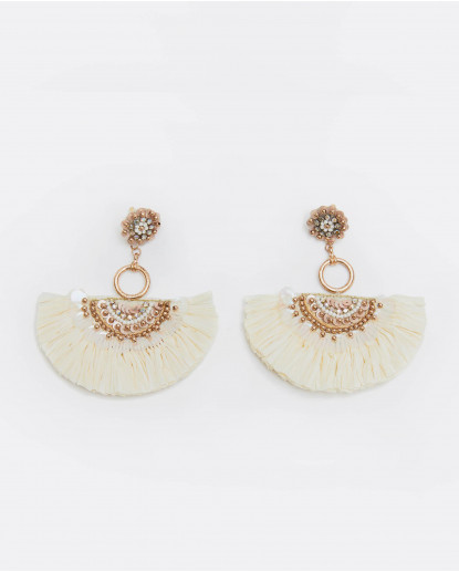PENDIENTE ABANICOS TEXTIL CUENTAS BEIG