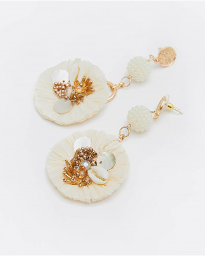 PENDIENTES ALTURAS TEXTIL CUENTAS BEIG