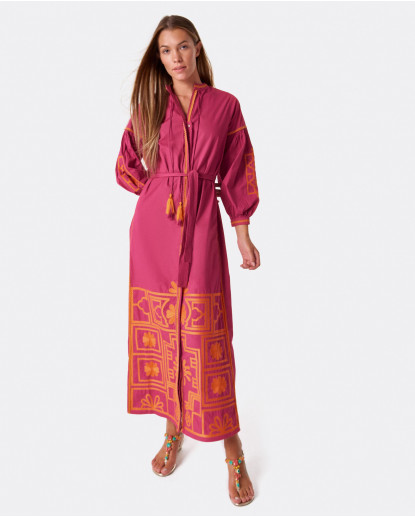 VESTIDO MIDI BORDADO GASA ESTAMPADO...