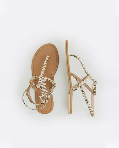 SANDALIA PLANA TIRAS Y BRILLANTES...