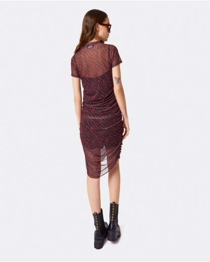 VESTIDO DRAPEADO TUL CEBRA BURDEOS