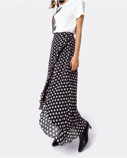 MAXI FALDA PAREO GASA LUNARES BLANCO...
