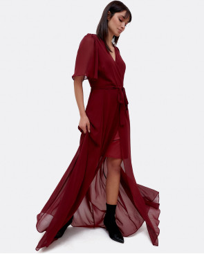 VESTIDO LARGO GASA GRANATE 2