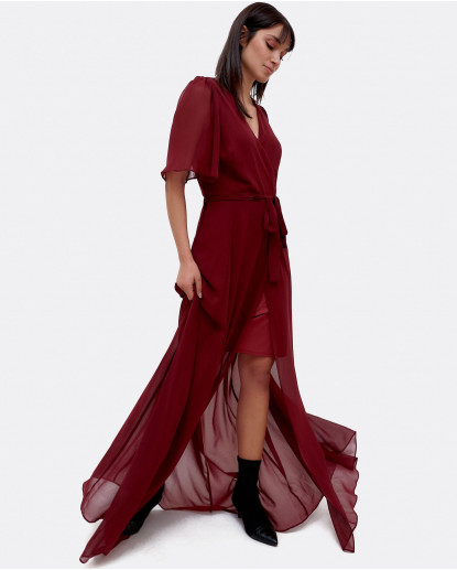 VESTIDO LARGO GASA GRANATE