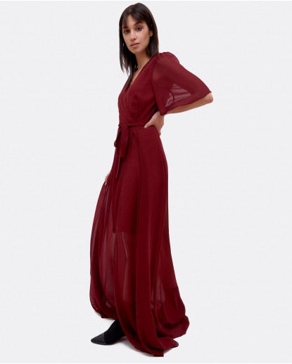 VESTIDO LARGO GASA GRANATE