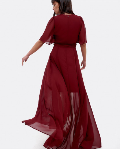 VESTIDO LARGO GASA GRANATE